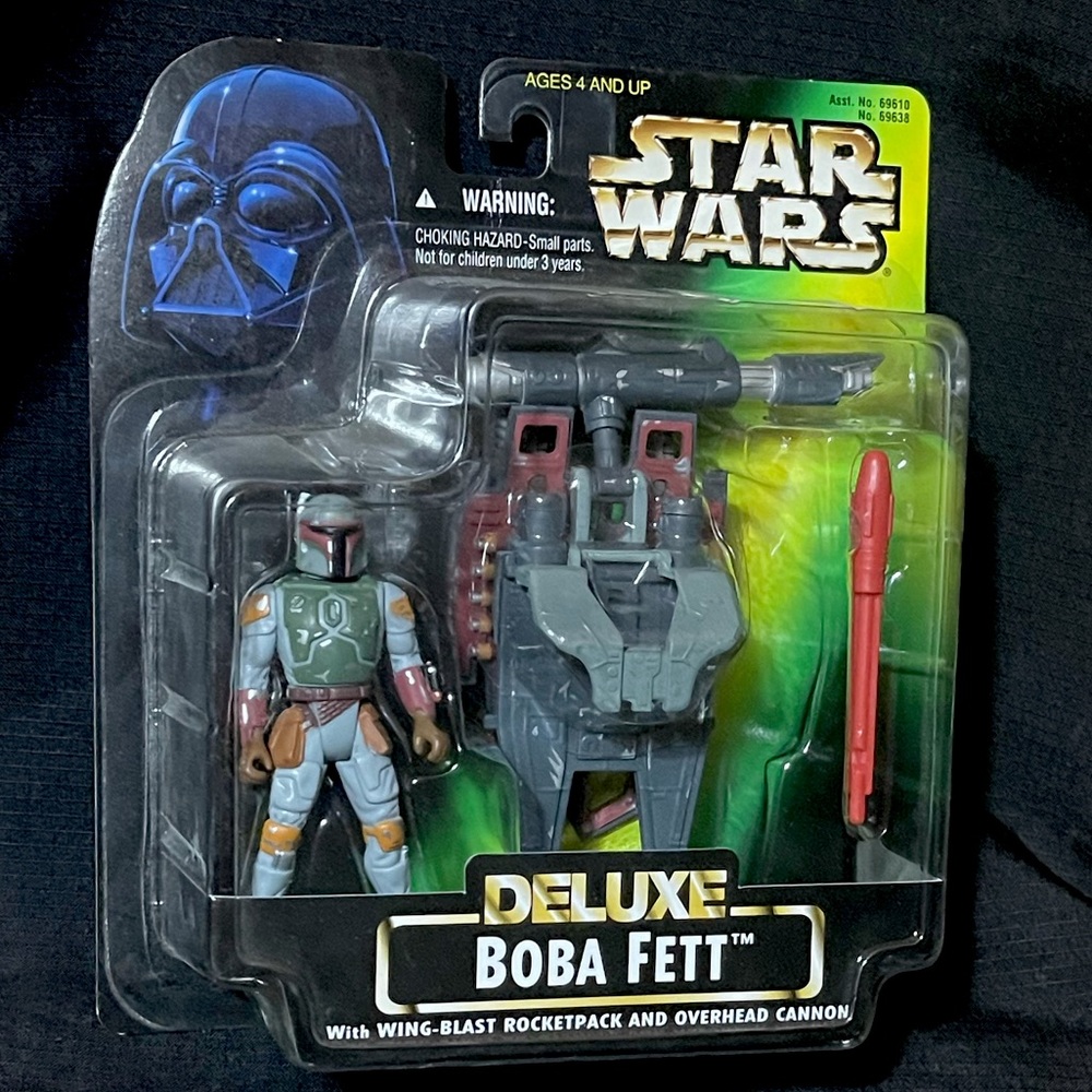 1996 Star Wars DELUXE BOBA FETT w/ ROCKETPACK & OVERHEAD CANNON 3.75” Figure Set